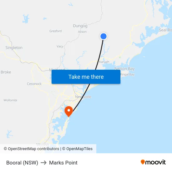 Booral (NSW) to Marks Point map