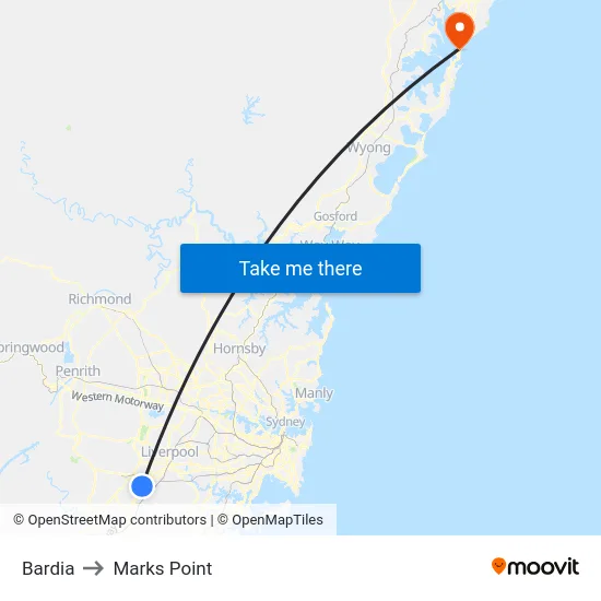 Bardia to Marks Point map