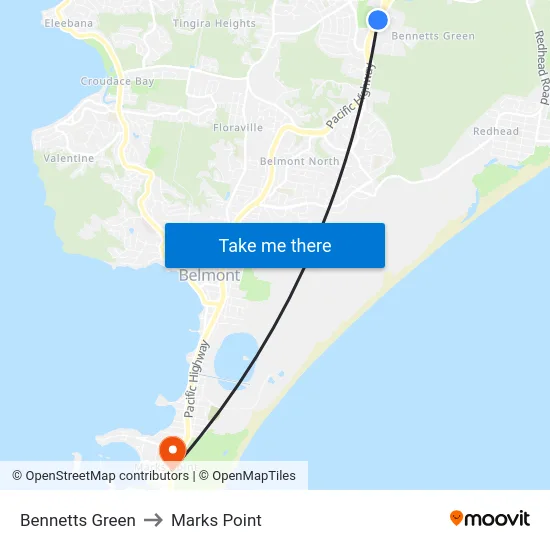 Bennetts Green to Marks Point map