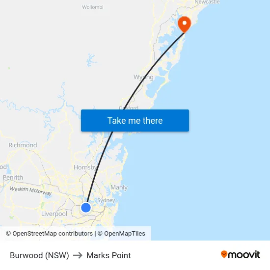 Burwood (NSW) to Marks Point map