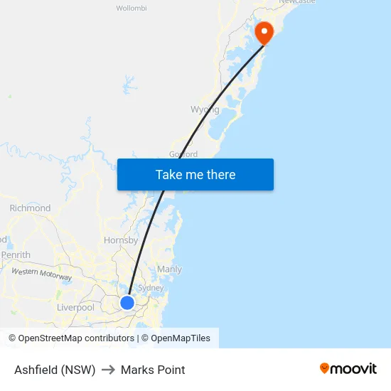 Ashfield (NSW) to Marks Point map