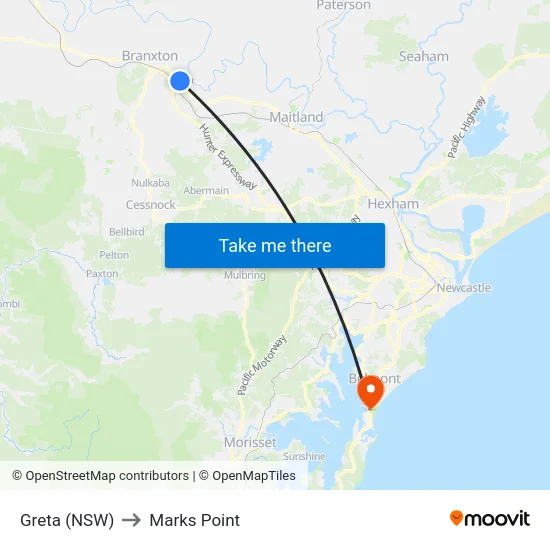 Greta (NSW) to Marks Point map