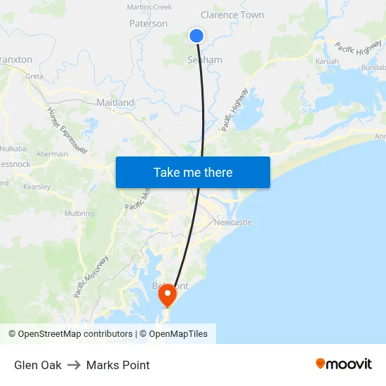 Glen Oak to Marks Point map