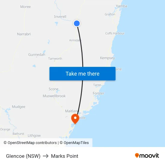 Glencoe (NSW) to Marks Point map