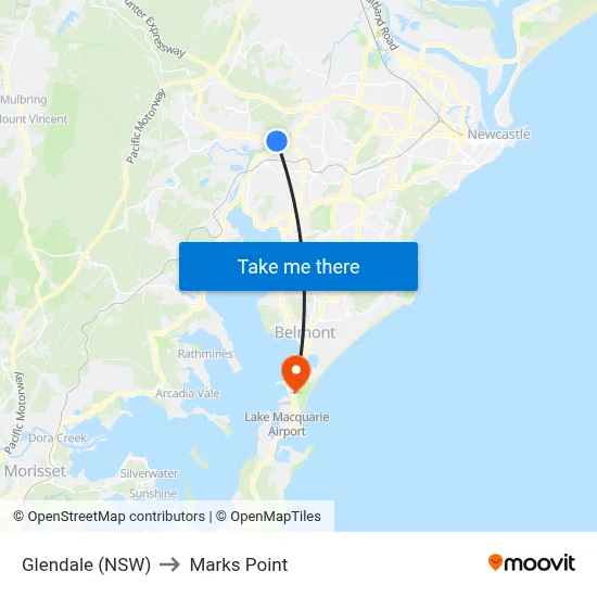 Glendale (NSW) to Marks Point map