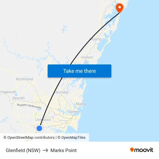 Glenfield (NSW) to Marks Point map