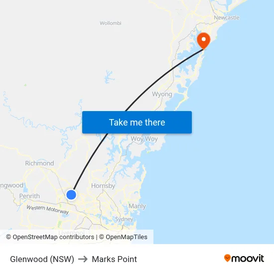 Glenwood (NSW) to Marks Point map