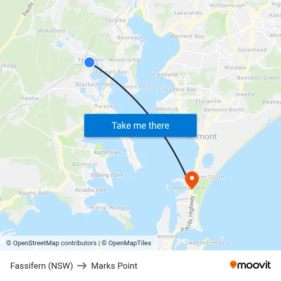 Fassifern (NSW) to Marks Point map