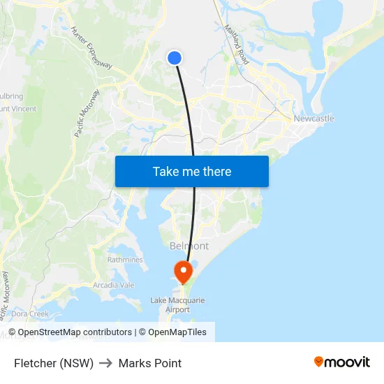 Fletcher (NSW) to Marks Point map