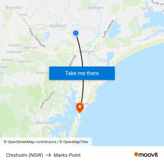 Chisholm (NSW) to Marks Point map
