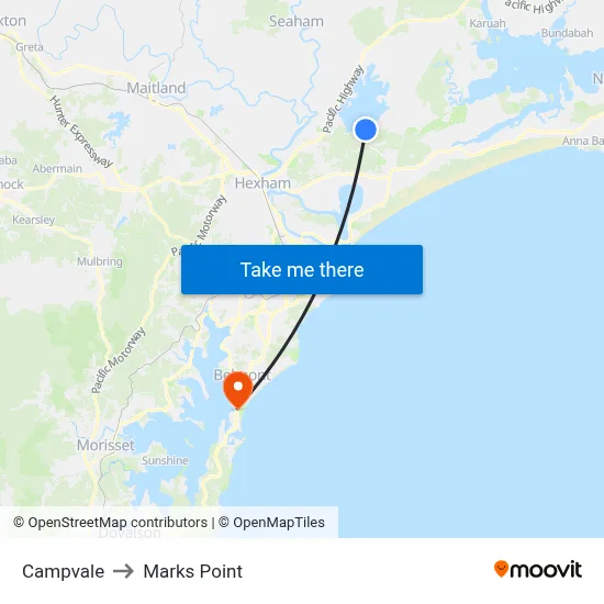 Campvale to Marks Point map