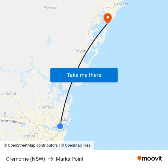 Cremorne (NSW) to Marks Point map