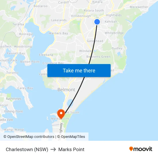 Charlestown (NSW) to Marks Point map