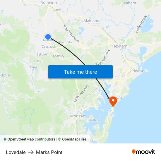 Lovedale to Marks Point map
