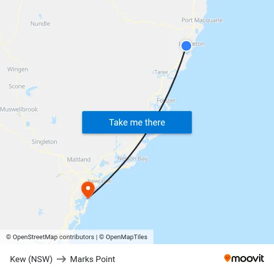Kew (NSW) to Marks Point map