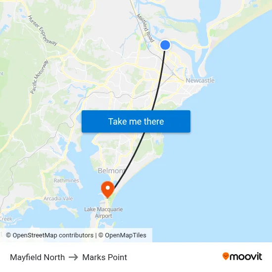 Mayfield North to Marks Point map