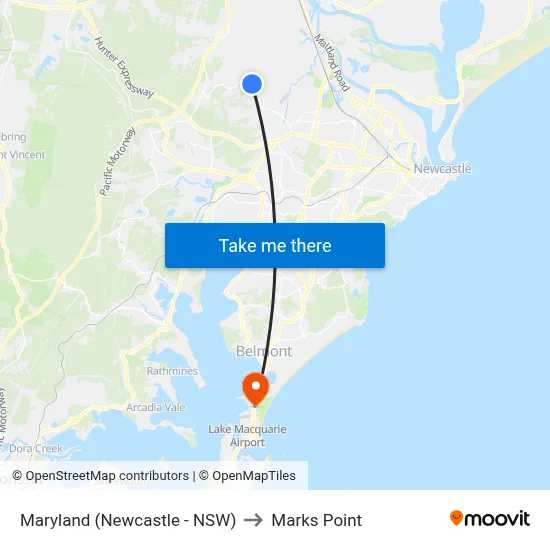 Maryland (Newcastle - NSW) to Marks Point map