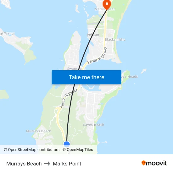 Murrays Beach to Marks Point map