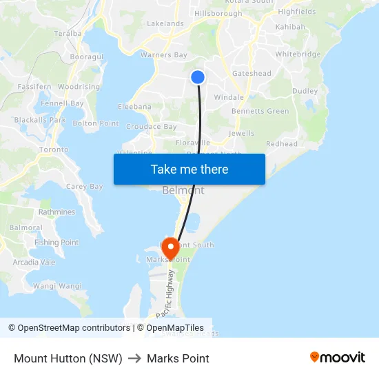 Mount Hutton (NSW) to Marks Point map