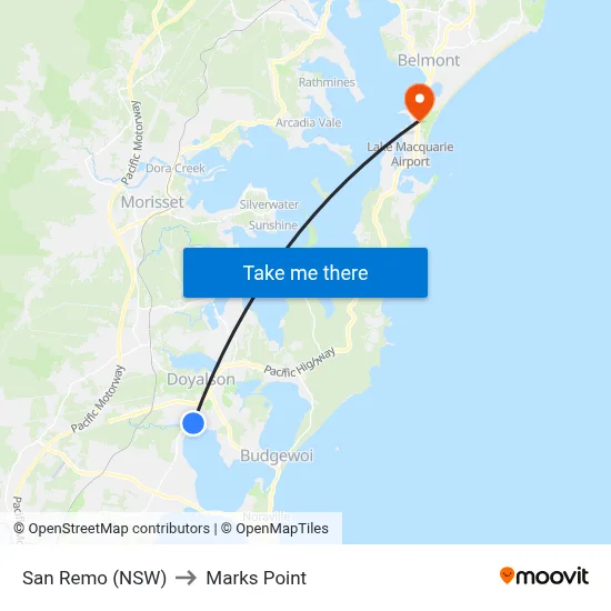 San Remo (NSW) to Marks Point map