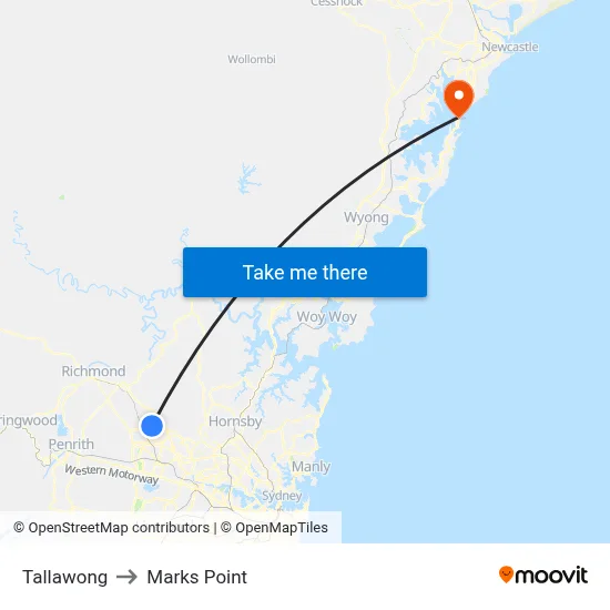 Tallawong to Marks Point map