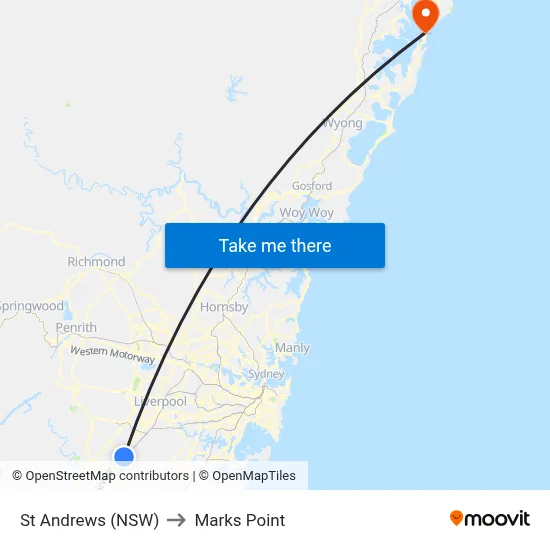 St Andrews (NSW) to Marks Point map