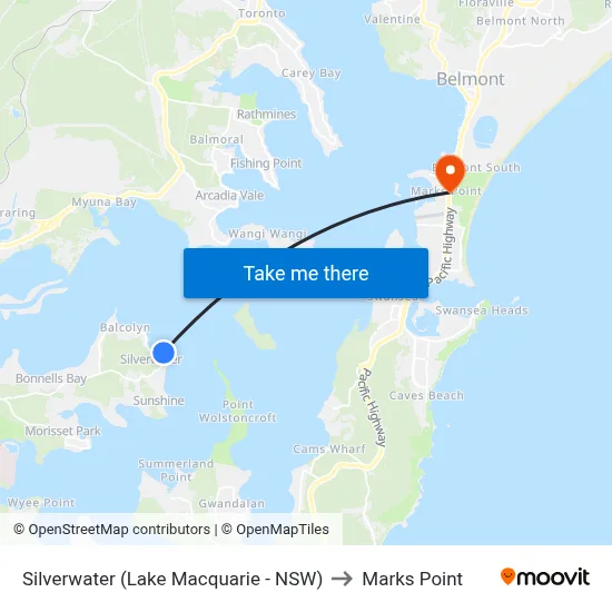 Silverwater (Lake Macquarie - NSW) to Marks Point map