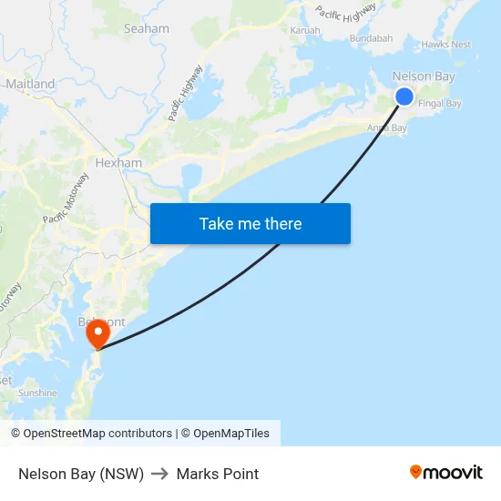 Nelson Bay (NSW) to Marks Point map