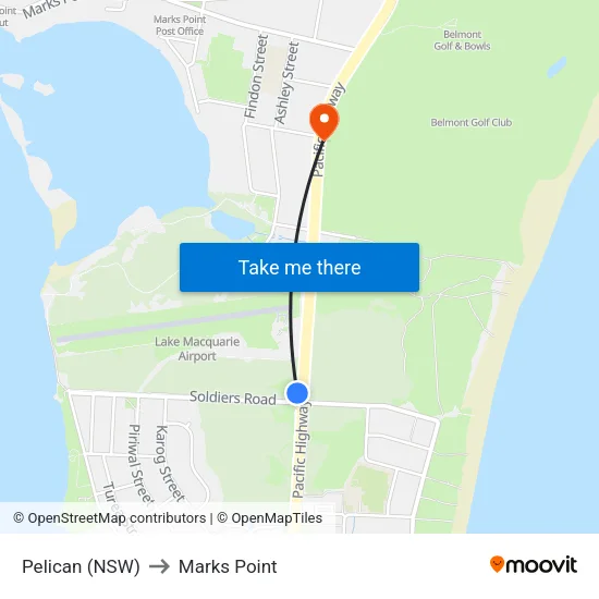 Pelican (NSW) to Marks Point map