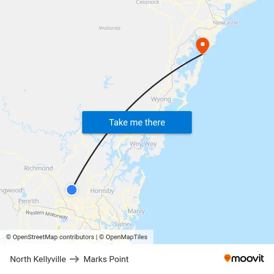 North Kellyville to Marks Point map
