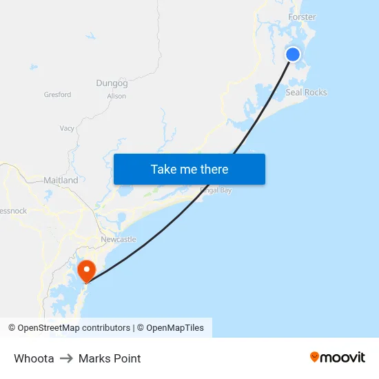 Whoota to Marks Point map