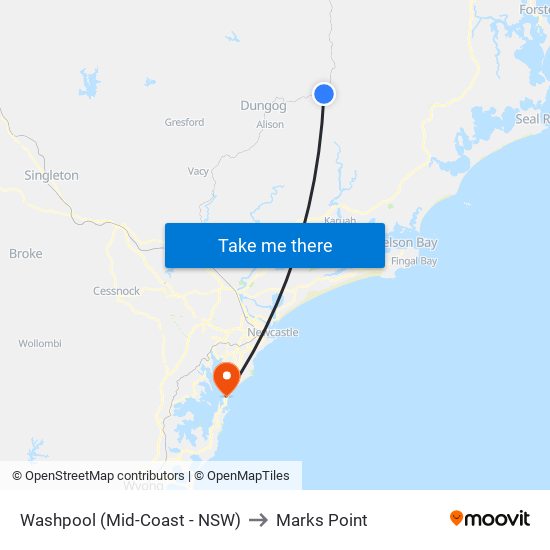 Washpool (Mid-Coast - NSW) to Marks Point map