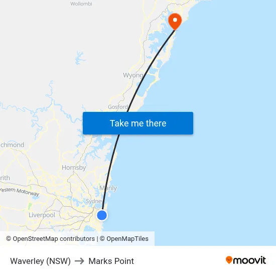 Waverley (NSW) to Marks Point map