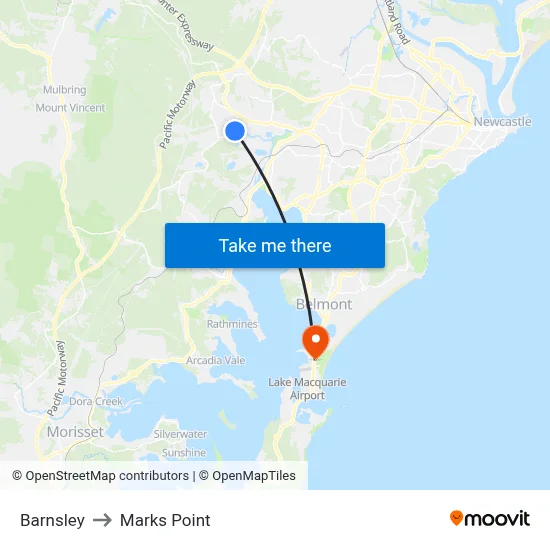 Barnsley to Marks Point map