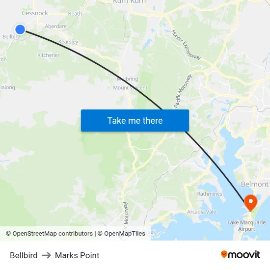 Bellbird to Marks Point map