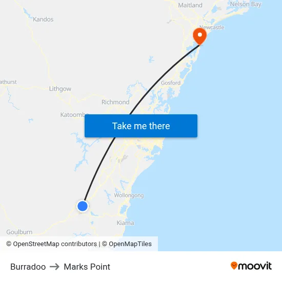 Burradoo to Marks Point map