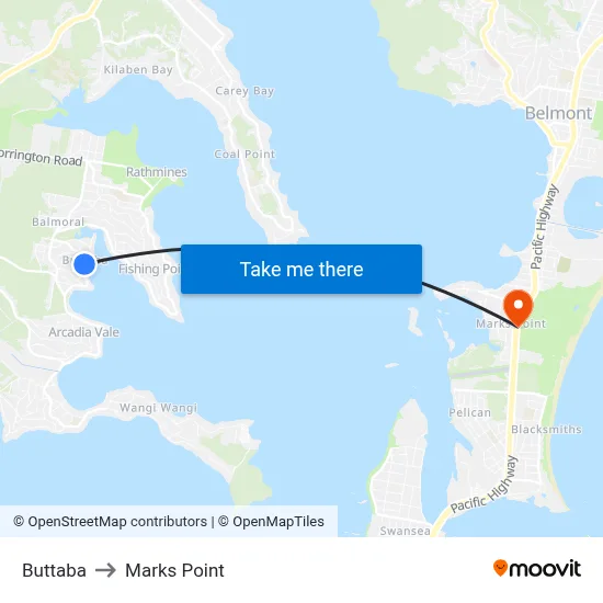 Buttaba to Marks Point map