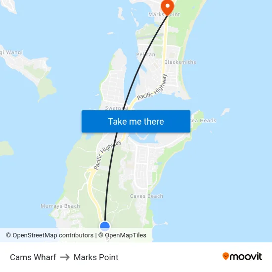 Cams Wharf to Marks Point map