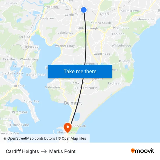 Cardiff Heights to Marks Point map