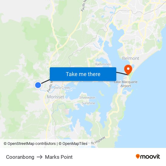 Cooranbong to Marks Point map