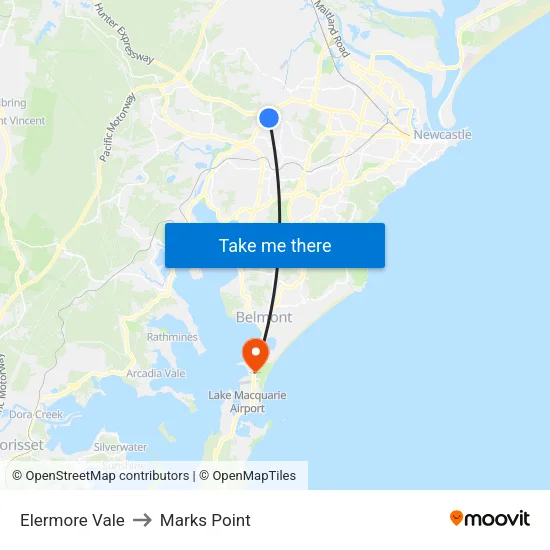 Elermore Vale to Marks Point map