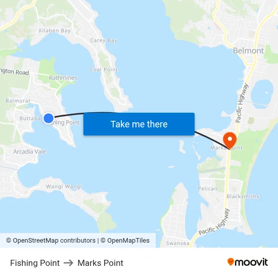 Fishing Point to Marks Point map