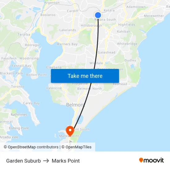Garden Suburb to Marks Point map