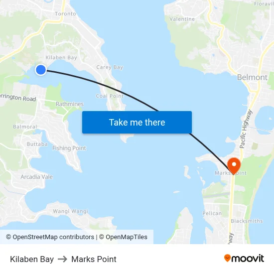 Kilaben Bay to Marks Point map