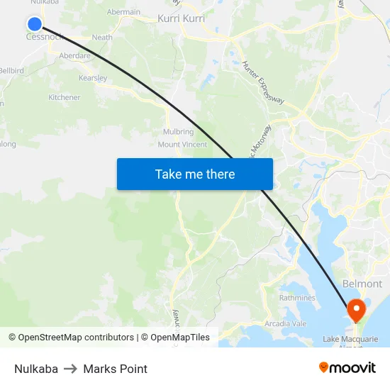 Nulkaba to Marks Point map