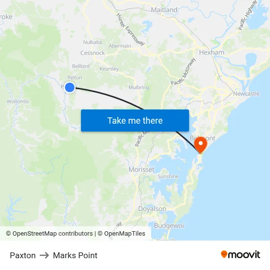Paxton to Marks Point map