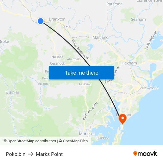 Pokolbin to Marks Point map