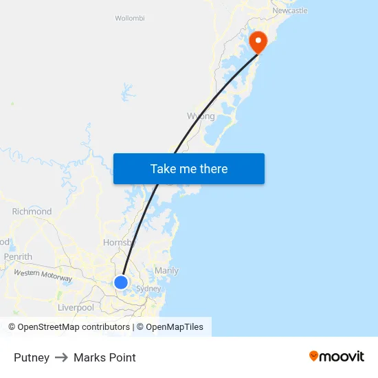 Putney to Marks Point map