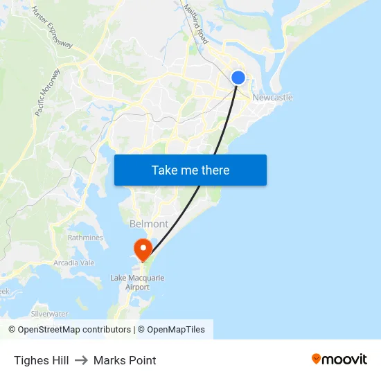 Tighes Hill to Marks Point map
