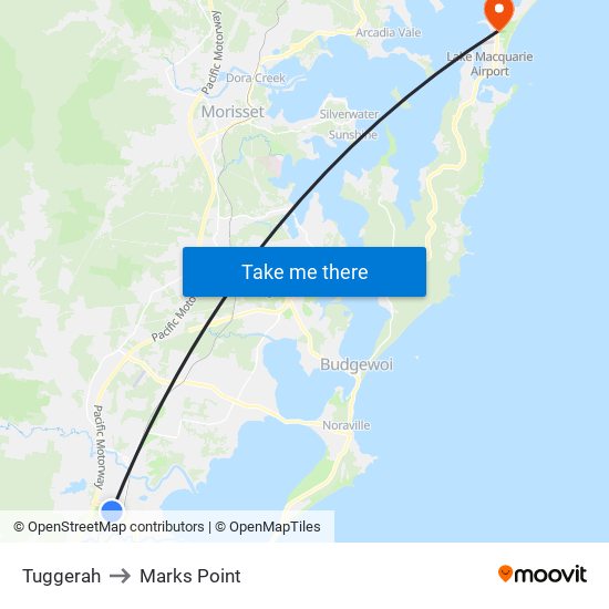 Tuggerah to Marks Point map